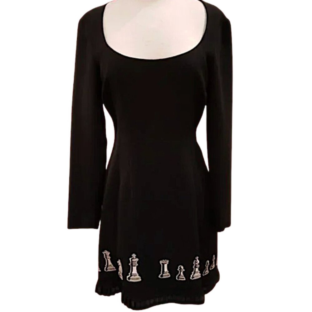 NICOLE MILLER Vintage 1990's  Black & White 'Wednesday Addams' Chess Dress